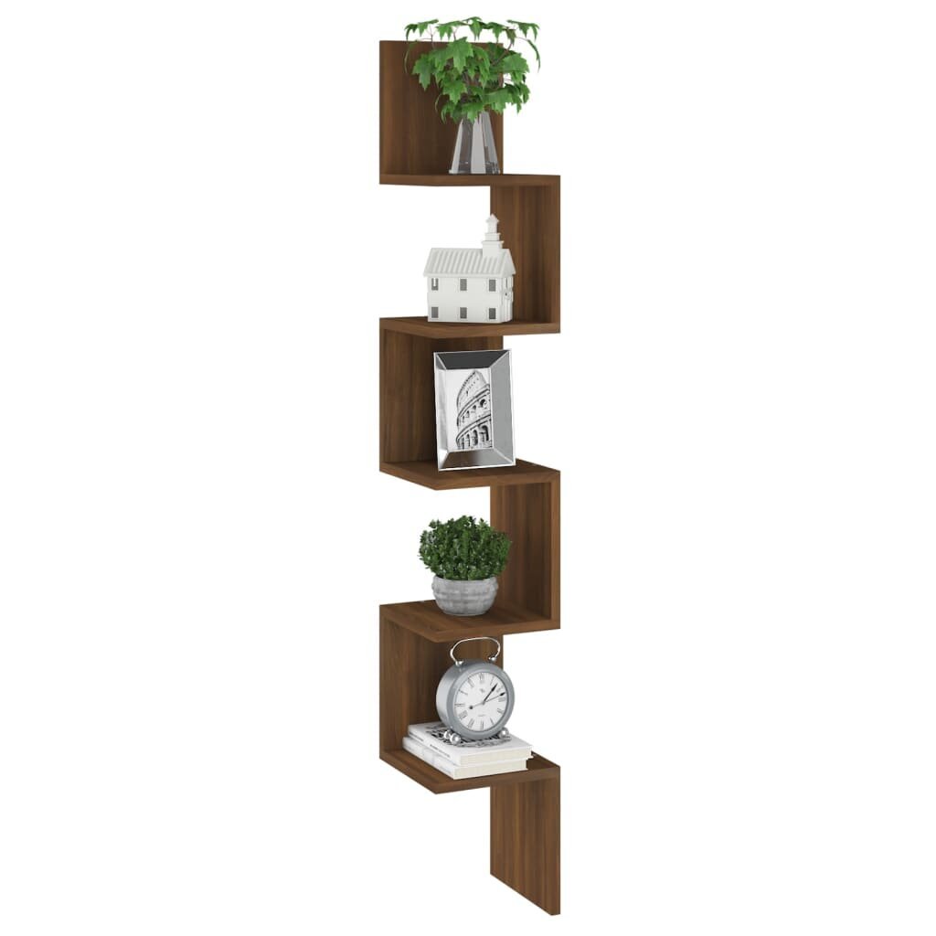 Sieninė kampinė lentyna, ruda ąžuolo, 20x20x127,5cm, mediena kaina ir informacija | Lentynos | pigu.lt