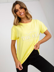 желто-белая хлопковая футболка с надписью цена и информация | Женские блузки, рубашки | pigu.lt