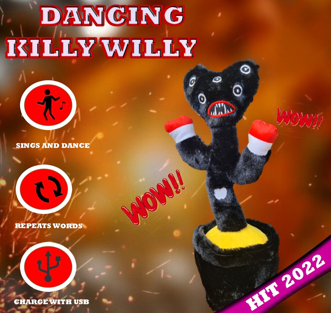 Мягкая поющая-танцующая игрушка Killy Willy (черная), 35 см цена | pigu.lt