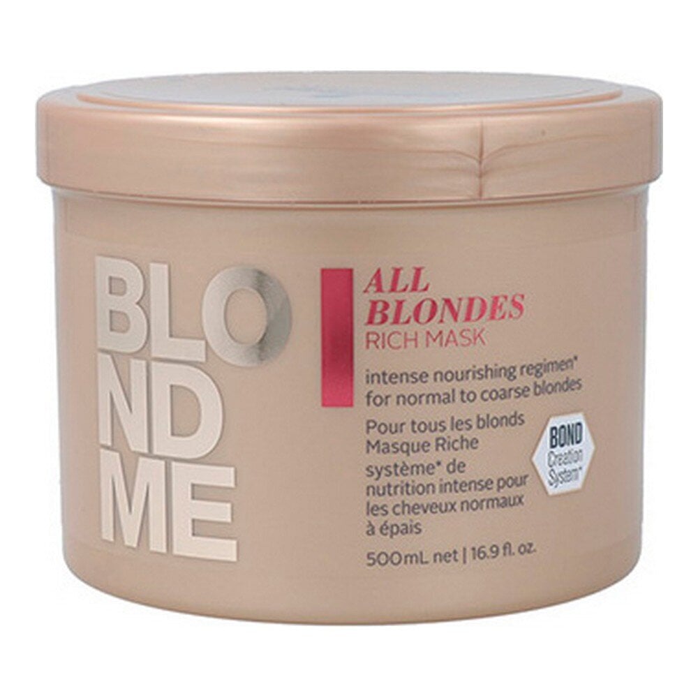 Maitinamoji kaukė šviesiems plaukams Schwarzkopf Professional Blond Me All Blondes Rich Mask, 500 ml цена и информация | Priemonės plaukų stiprinimui | pigu.lt