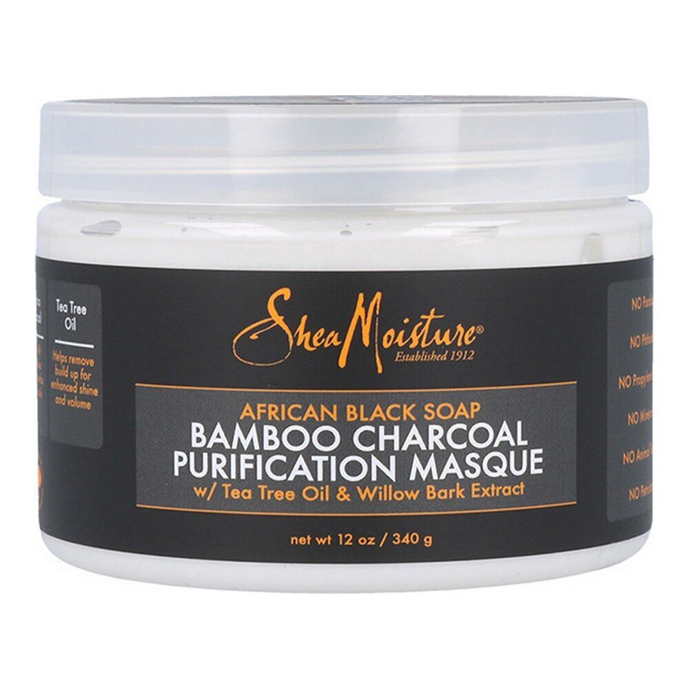 Plaukų kaukė Shea Moisture African Black Soap Bamboo Charcoal, 340 g kaina ir informacija | Priemonės plaukų stiprinimui | pigu.lt