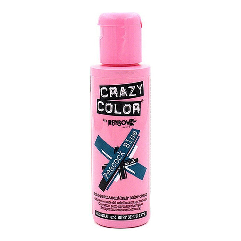 Ilgalaikiai plaukų dažai Crazy Color Peacock Blue Nº 45, 100 ml kaina ir informacija | Plaukų dažai | pigu.lt