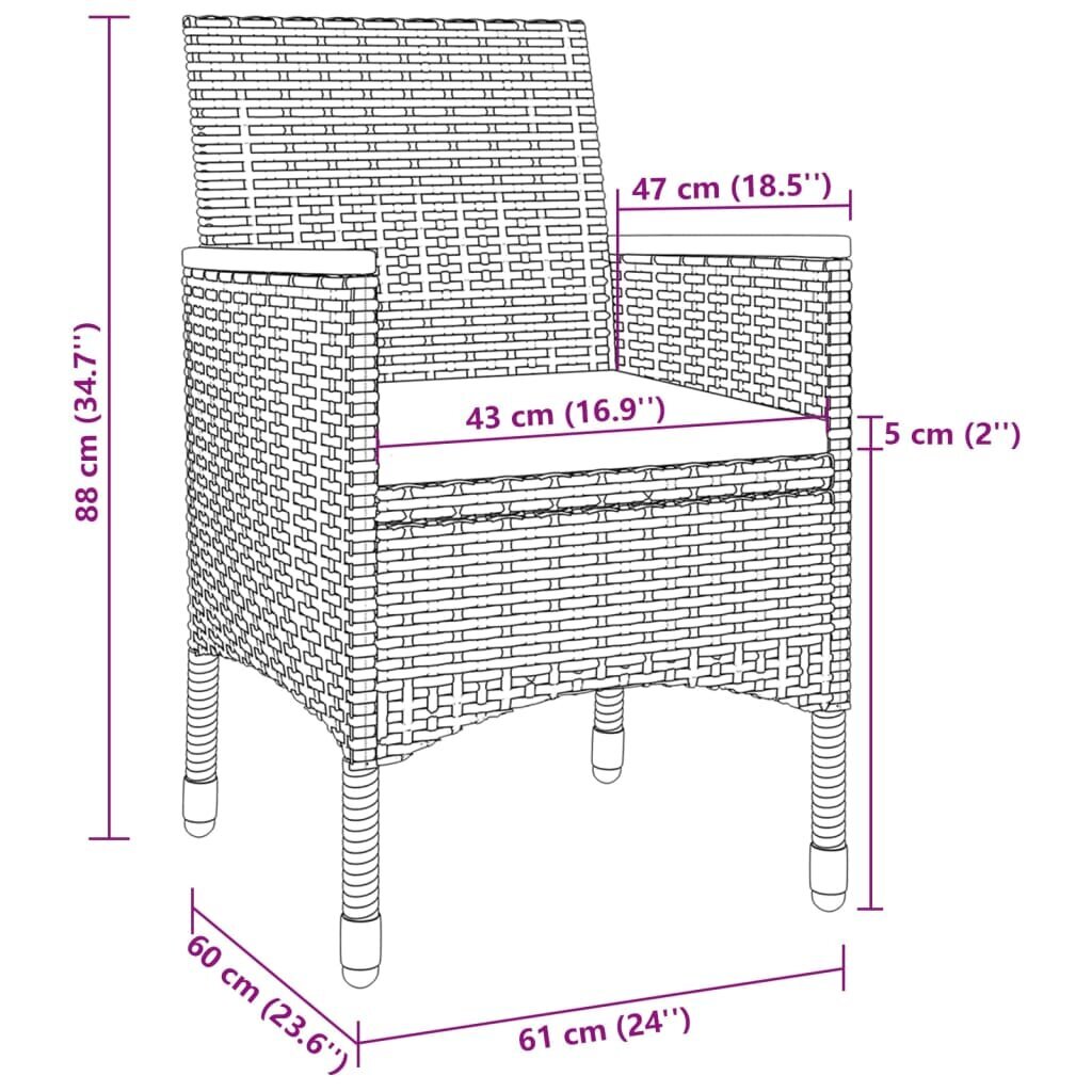 vidaXL Sodo komplektas su pagalvėlėmis, 9 dalių, poliratanas/stiklas kaina ir informacija | Lauko baldų komplektai | pigu.lt