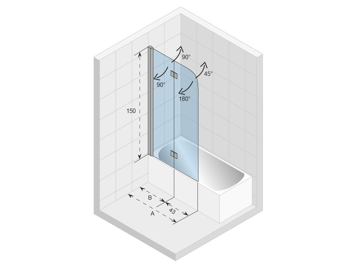 Sulankstoma vonios sienelė RIHO Novik Z500 100 cm цена и информация | Priedai vonioms, dušo kabinoms | pigu.lt