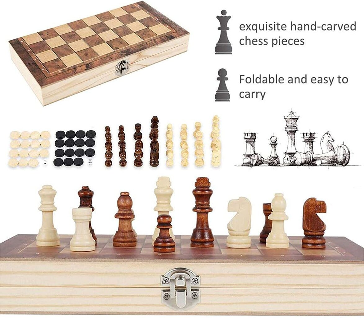 Šachmatų rinkinys 3in1 34 x 34cm kaina ir informacija | Stalo žaidimai, galvosūkiai | pigu.lt