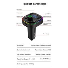 Fm moduliatorius G47 USBx2 USB-C 12-24V, Bluetooth, TF, USB kaina ir informacija | FM moduliatoriai | pigu.lt