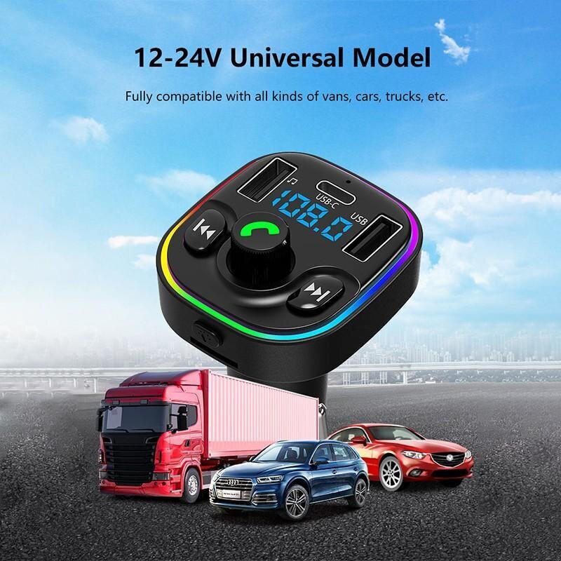 Fm moduliatorius G47 USBx2 USB-C 12-24V, Bluetooth, TF, USB kaina ir informacija | FM moduliatoriai | pigu.lt