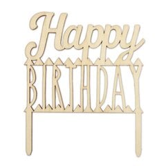 Smeigtukas-dekoracija Happy Birthday, medinis, 12 cm kaina ir informacija | Vienkartiniai indai šventėms | pigu.lt
