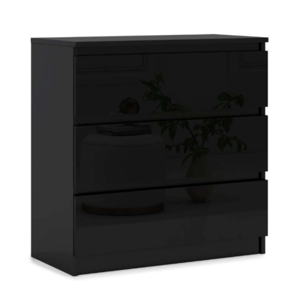 Komoda 3xEliving DEMI su 3 stalčiais, 70 cm, spalva: Juodas/juodas blizgesys kaina ir informacija | Komodos | pigu.lt