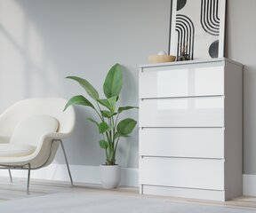 Komoda 3xEliving DEMI su 4 stalčiais, 70 cm, spalva: Baltas/baltas blizgesys kaina ir informacija | Komodos | pigu.lt