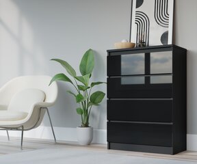 Komoda 3xEliving DEMI su 4 stalčiais, 70 cm, spalva: Juodas/juodas blizgesys kaina ir informacija | Komodos | pigu.lt