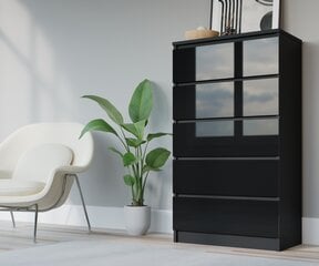 Komoda 3xEliving DEMI su 5 stalčiais, 70 cm, spalva: Juodas/juodas blizgesys kaina ir informacija | Komodos | pigu.lt