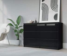 Komoda 3xEliving DEMI su 6 stalčiais, 120 cm, spalva: Juodas/juodas blizgesys kaina ir informacija | Komodos | pigu.lt