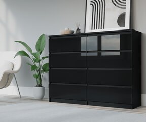 Komoda 3xEliving DEMI su 8 stalčiais, 120 cm, spalva: Juodas kaina ir informacija | Komodos | pigu.lt
