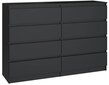Komoda 3xEliving DEMI su 8 stalčiais, 120 cm, spalva: Juodas/juodas blizgesys kaina ir informacija | Komodos | pigu.lt