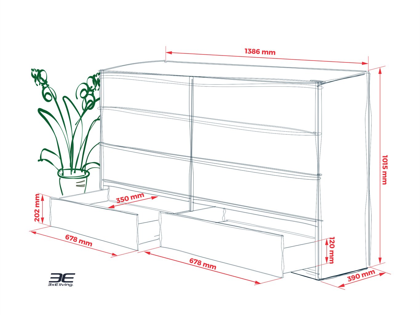 Komoda 3xEliving DEMI su 8 stalčiais, 140 cm, spalva: Sonomos ąžuolas kaina ir informacija | Komodos | pigu.lt