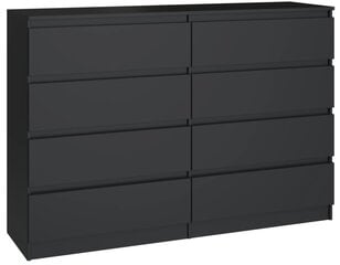 Komoda 3xEliving DEMI su 8 stalčiais, 140 cm, spalva: Juodas kaina ir informacija | Komodos | pigu.lt