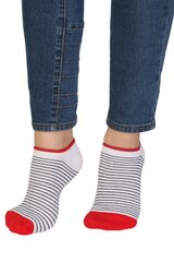 Хлопковые укороченные (спортивные) носки белого цвета с полосатым узором и красным мыском RUBY цена и информация | Женские носки | pigu.lt