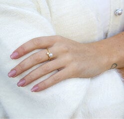 Открытое позолоченное кольцо с настоящим жемчугом и цирконом Beneto   цена и информация | Кольцо | pigu.lt