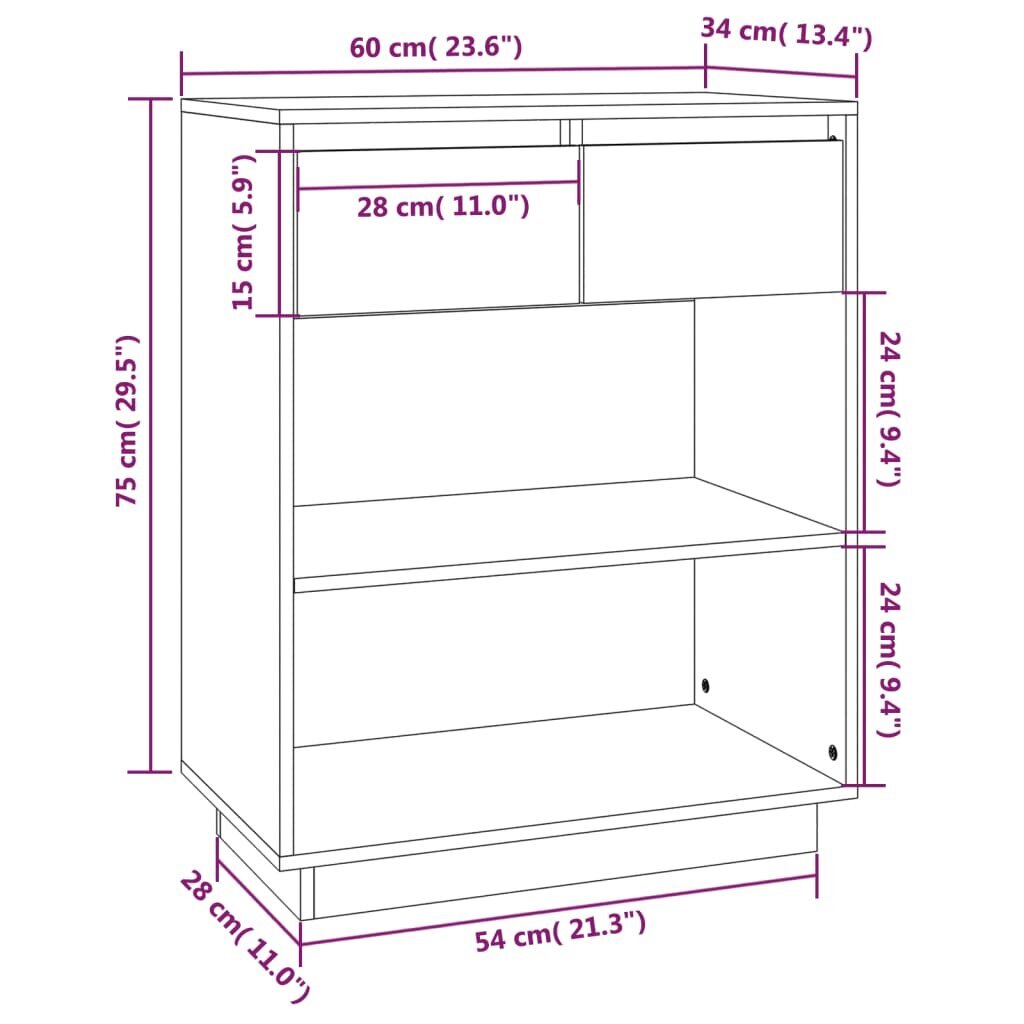 vidaXL Konsolinė spintelė, juoda, 60x34x75cm, pušies medienos masyvas kaina ir informacija | Svetainės spintelės | pigu.lt