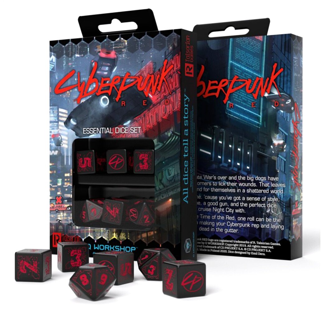 Kauliukų rinkinys Cyberpunk RED Essential juodos ir raudonos spalvos цена и информация | Stalo žaidimai, galvosūkiai | pigu.lt