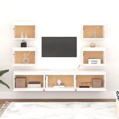 vidaXL Televizoriaus spintelės, 7vnt., baltos, pušies medienos masyvas kaina ir informacija | TV staliukai | pigu.lt