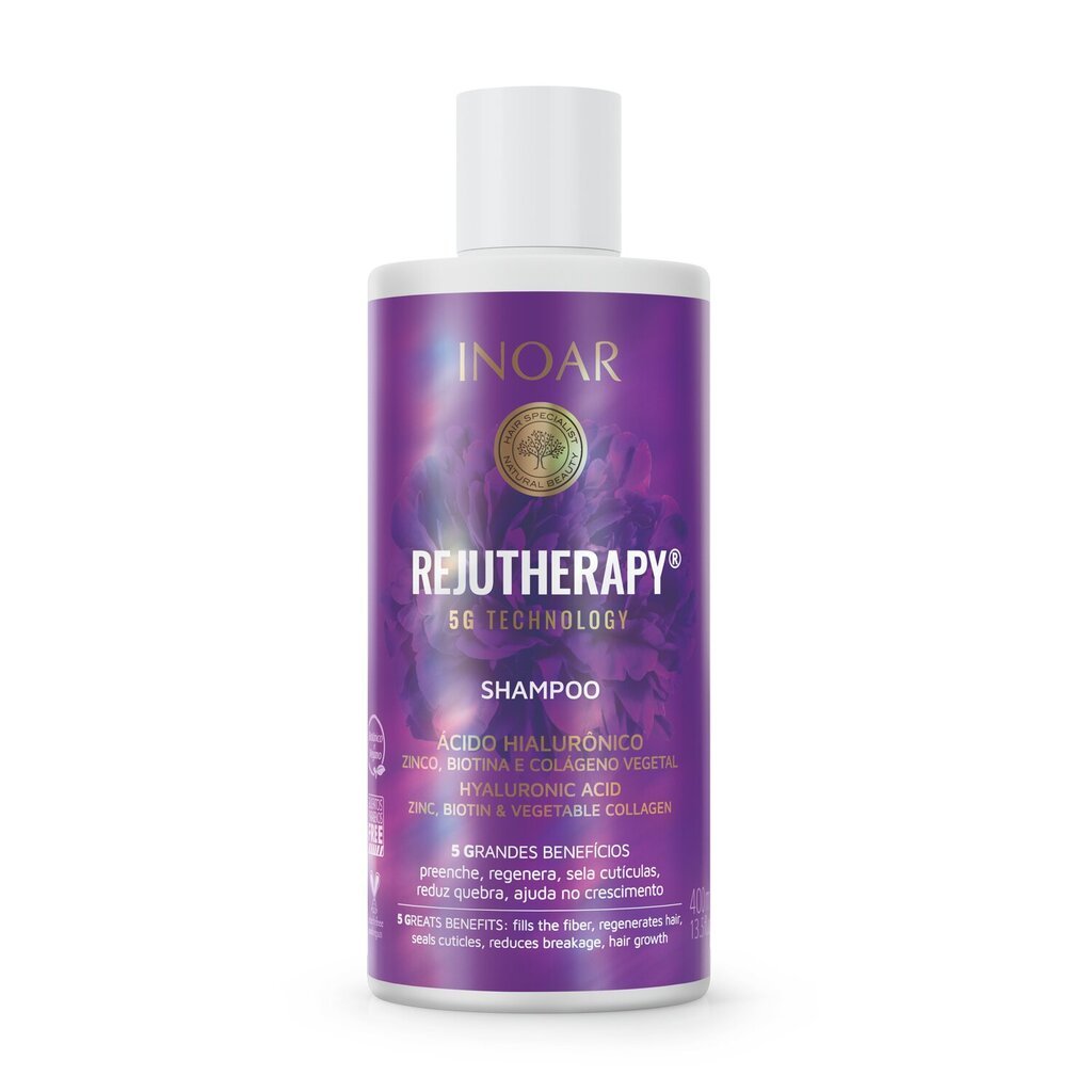 Atkuriantis šampūnas pažeistiems plaukams INOAR Rejutherapy Shampoo 400 ml kaina ir informacija | Šampūnai | pigu.lt