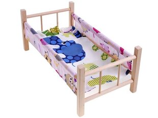 Деревянная кукольная кровать с постельными принадлежностями цена и информация | Игрушки для девочек | pigu.lt