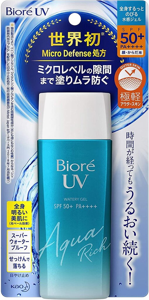 Vandeniui atsparus, drėkinamasis apsauginis kremas nuo saulės visam kūnui Biore UV Aqua Rich SPF 50+, 90ml kaina ir informacija | Kremai nuo saulės | pigu.lt