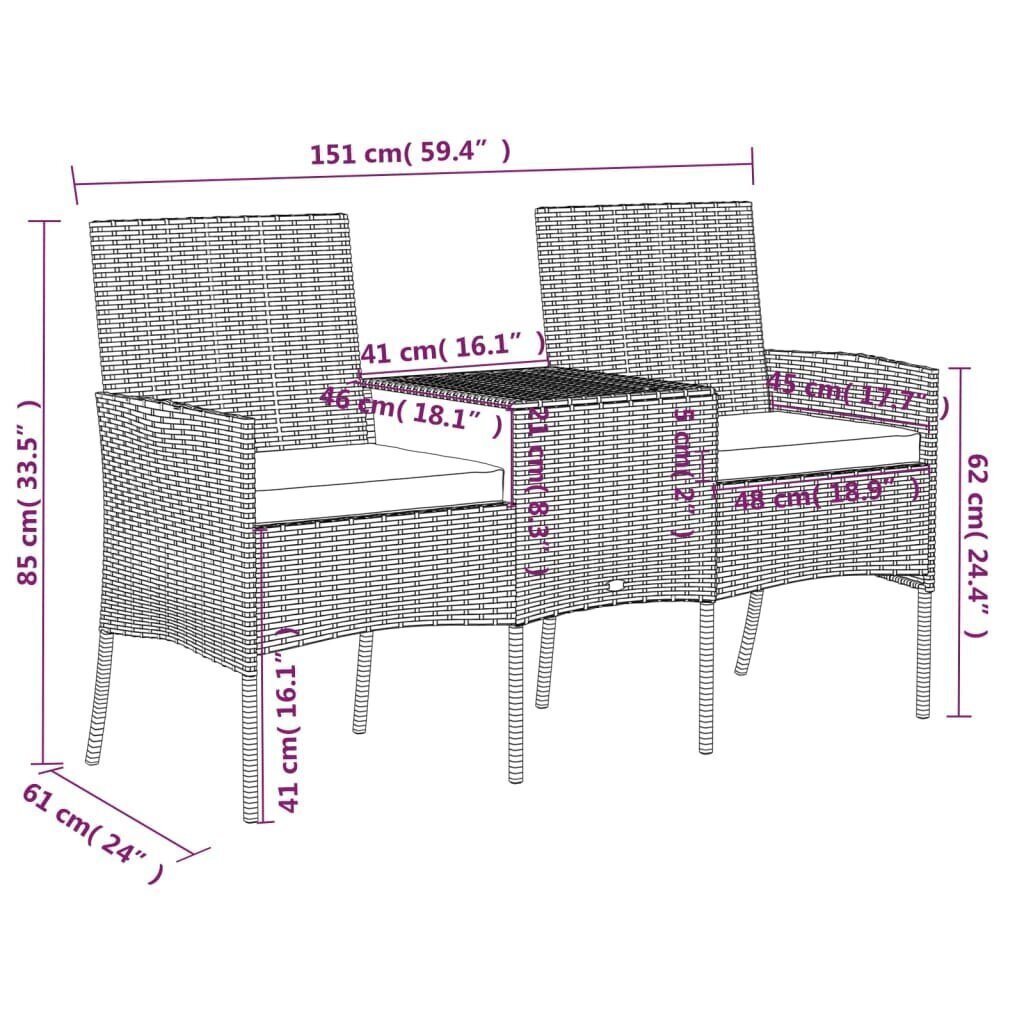 Dvivietė vidaXL sodo sofa su arbatos staliuku, rudos spalvos цена и информация | Lauko kėdės, foteliai, pufai | pigu.lt