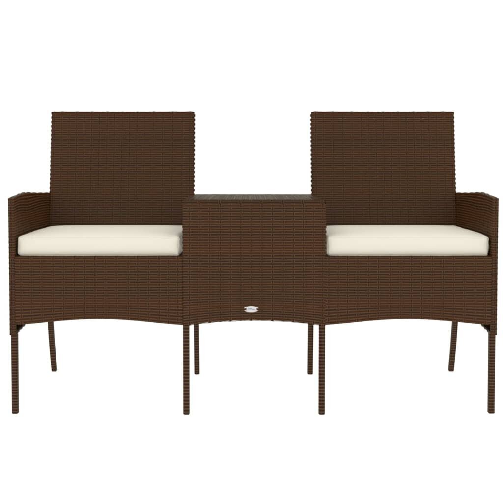 Dvivietė vidaXL sodo sofa su arbatos staliuku, rudos spalvos kaina ir informacija | Lauko kėdės, foteliai, pufai | pigu.lt