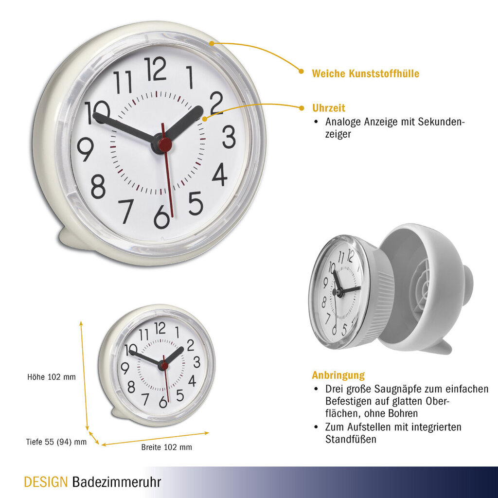 Vonios laikrodis TFA 60.3055, baltas цена и информация | Laikrodžiai | pigu.lt