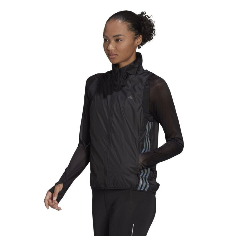 Sriukė moterims Adidas Run Icon 3-Stripes Running Wind Vest W H56805, juoda kaina ir informacija | Striukės moterims | pigu.lt