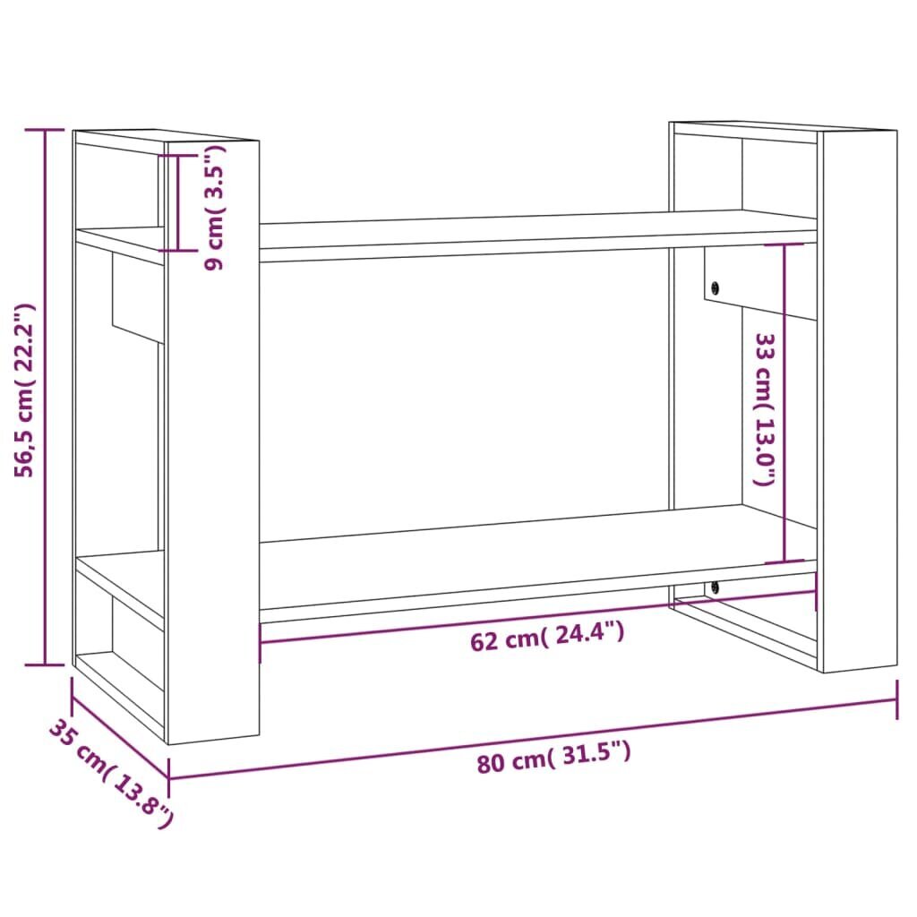 vidaXL Spintelė knygoms/kambario pertvara, pilka, 80x35x56,5cm, pušis kaina ir informacija | Lentynos | pigu.lt