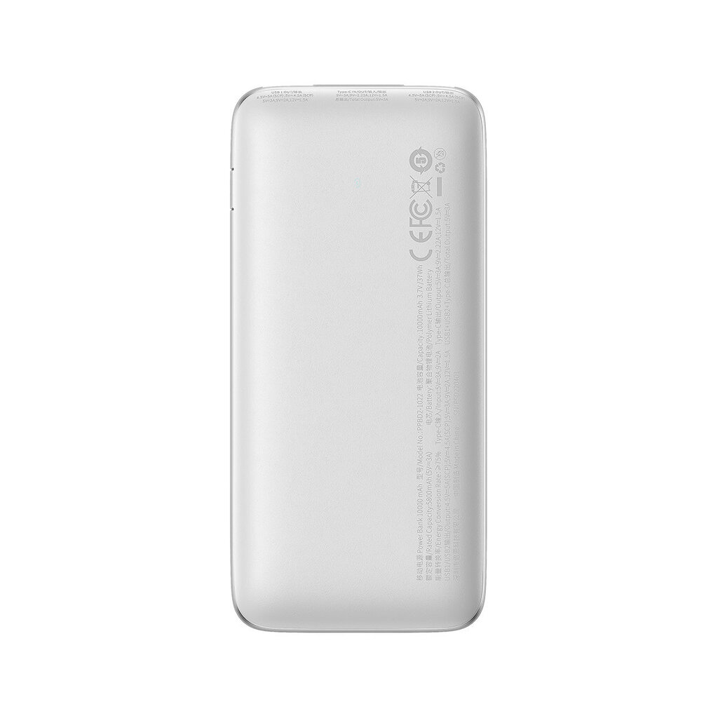 Baseus Bipow Pro powerbank 10000mAh 22.5W + USB 3A cable 0.3m white (PPBD040002) kaina ir informacija | Atsarginiai maitinimo šaltiniai (power bank) | pigu.lt