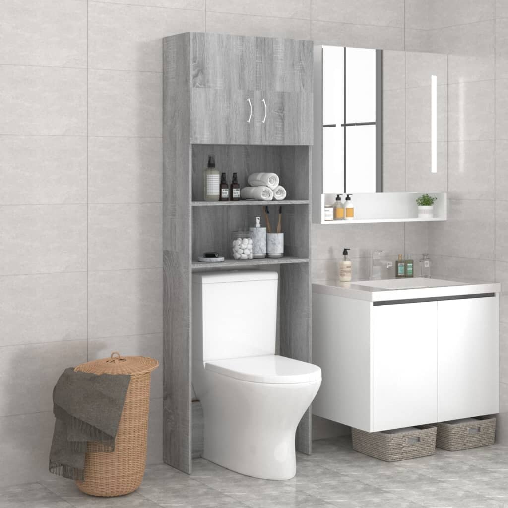 Vonios kambario spintelė, pilkos ąžuolo spalvos, 64x25,5x190cm kaina ir informacija | Vonios spintelės | pigu.lt