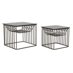 2 mažų staliukų rinkinys DKD Home Decor Stiklas Juoda Metalinis Varinis (52 x 52 x 44 cm) (2 pcs) kaina ir informacija | TV staliukai | pigu.lt