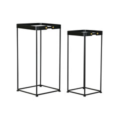 2 mažų staliukų rinkinys DKD Home Decor Stiklas Juoda Metalinis (31 x 31 x 64 cm) (2 pcs) kaina ir informacija | Kavos staliukai | pigu.lt