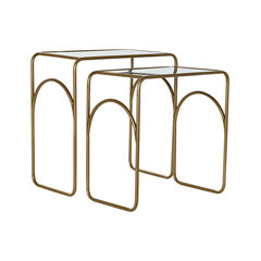 2 mažų staliukų rinkinys DKD Home Decor Stiklas Auksinis Metalinis Šiuolaikiškas (55 x 30 x 55 cm) (2 pcs) kaina ir informacija | TV staliukai | pigu.lt