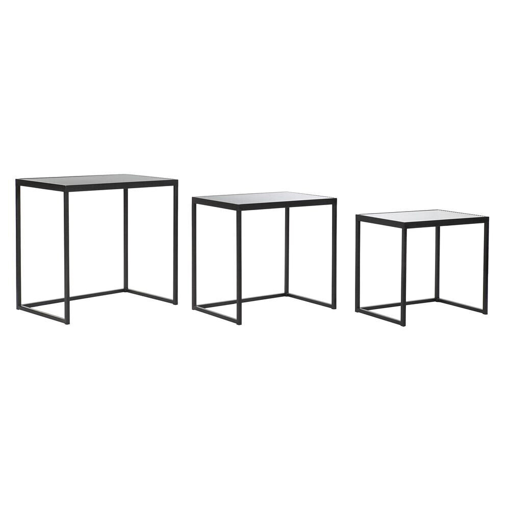 3 mažų staliukų rinkinys DKD Home Decor Stiklas Juoda Metalinis (58 x 36,5 x 53,5 cm) (3 pcs) kaina ir informacija | Kavos staliukai | pigu.lt