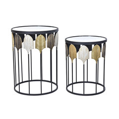 2 mažų staliukų rinkinys DKD Home Decor Veidrodis Juoda Metalinis Spalvotas Šiuolaikiškas Augalo lapas (46 x 46 x 61 cm) (2 pcs) kaina ir informacija | TV staliukai | pigu.lt