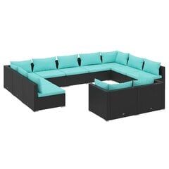 Комплект садовой мебели с подушками, 11 предметов, ротанг из полиэтилена, чёрный / синий (46380) цена и информация | Комплекты уличной мебели | pigu.lt