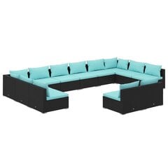 Садовый комплект мебели с подушками из 9 частей, чёрный / синий цена и информация | Комплекты уличной мебели | pigu.lt