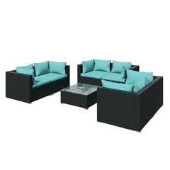 Комплект уличной мебели с подушками, 7 частей, чёрный / синий цена и информация | Комплекты уличной мебели | pigu.lt