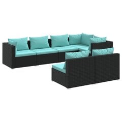 Комплект уличной мебели с подушками, 7 частей, чёрный / синий цена и информация | Комплекты уличной мебели | pigu.lt