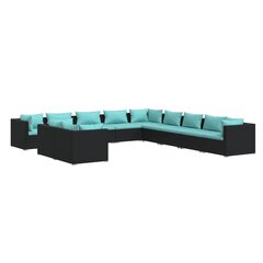 Комплект садовой мебели с подушками, 11 предметов, ротанг из полиэтилена, чёрный / синий (46380) цена и информация | Комплекты уличной мебели | pigu.lt