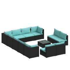 Sodo komplektas su pagalvėlėmis, 13 dalių, juodas, poliratanas цена и информация | Комплекты уличной мебели | pigu.lt