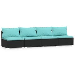 vidaXL Keturvietė sofa su pagalvėlėmis, juoda, poliratanas kaina ir informacija | Lauko kėdės, foteliai, pufai | pigu.lt