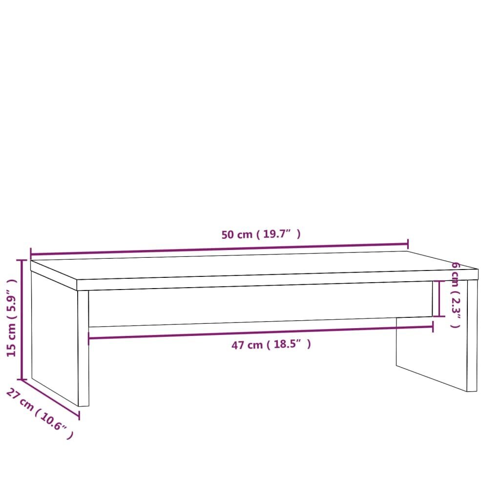 vidaXL Monitoriaus stovas, baltas, 50x27x15cm, pušies medienos masyvas kaina ir informacija | TV staliukai | pigu.lt
