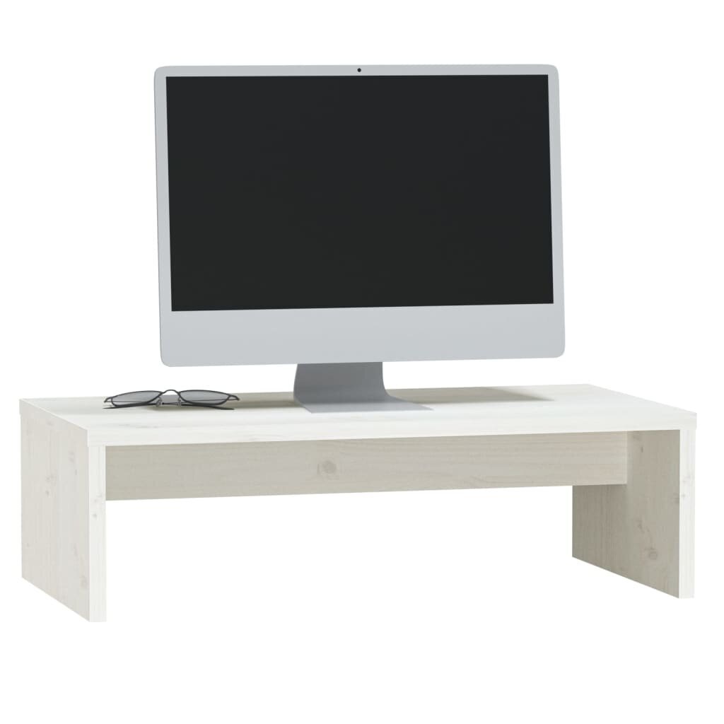 vidaXL Monitoriaus stovas, baltas, 50x27x15cm, pušies medienos masyvas kaina ir informacija | TV staliukai | pigu.lt